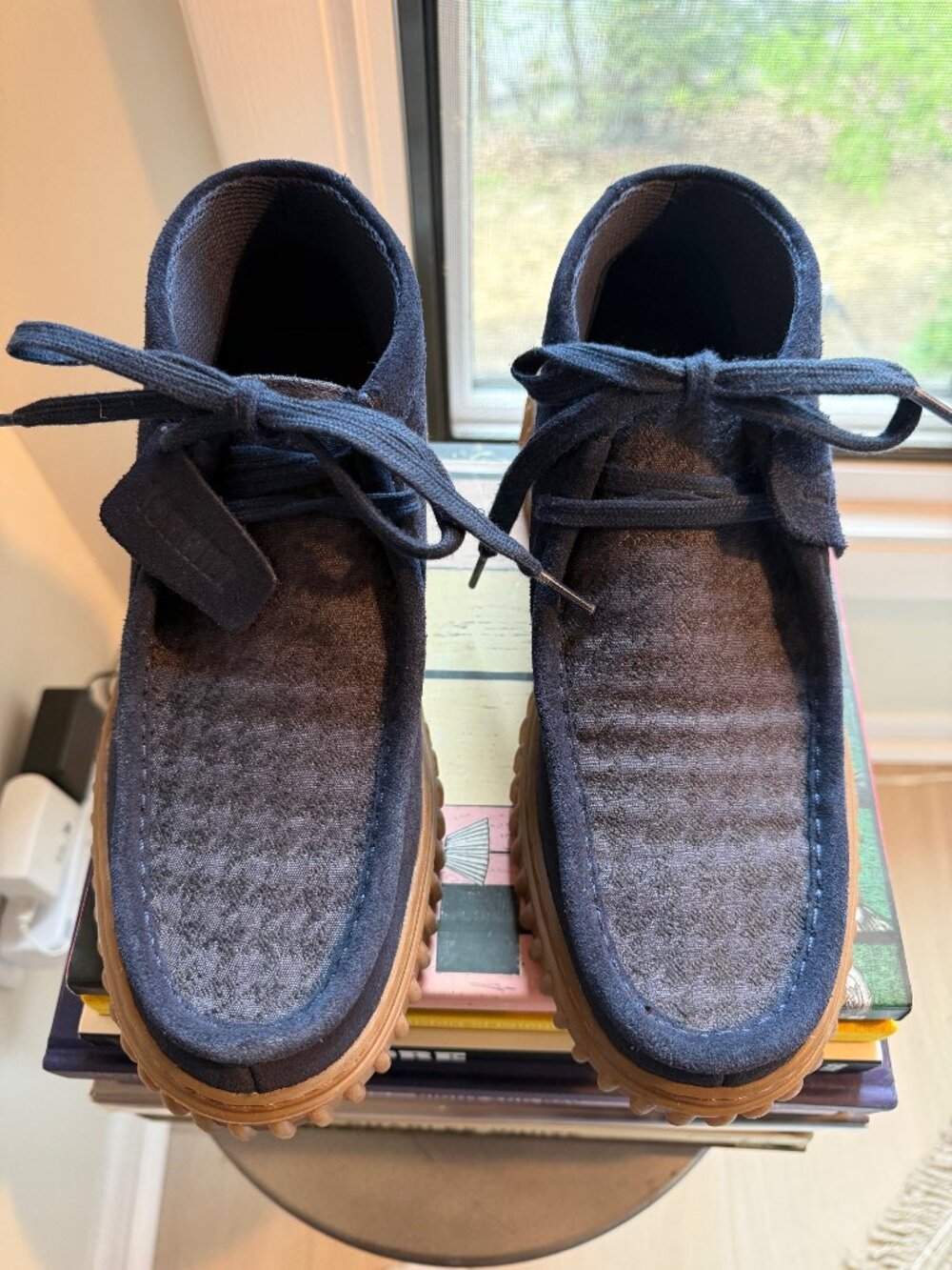 Clarks Torhill Hi Blue Suede with Blue/Gray Checked Plaid (Limited Version)